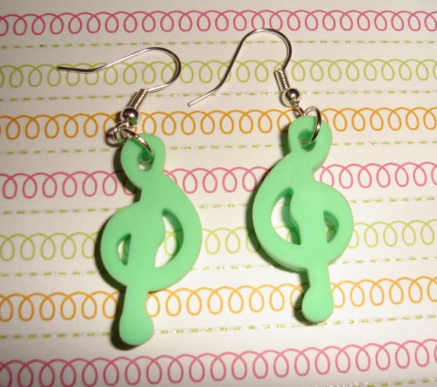 Green Music Note Earrings