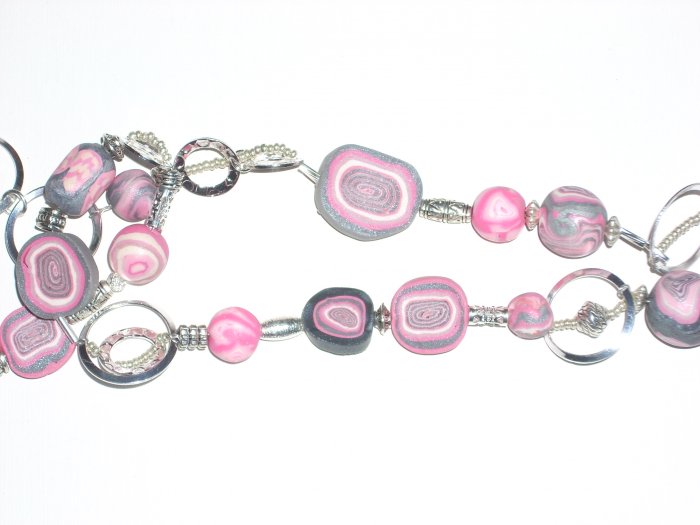 Long Pink and Silver necklace