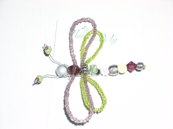 Dragonfly Pin in Amethyst and apple Green