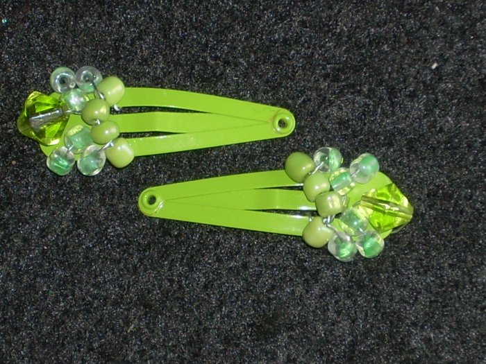 Green Embellished Hair Clips