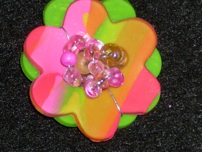 Polymer clay flower Pin with crystals