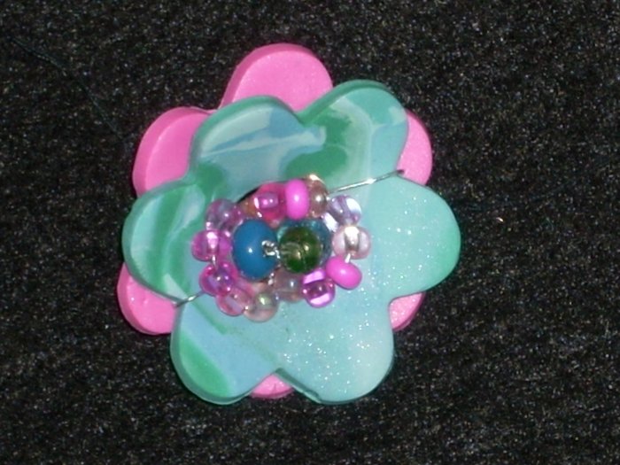 Flower Pin in Magenta and Sky Blue.