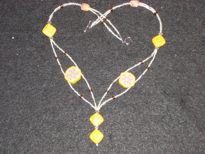 (order only)Exotic Yellow Turquoise with Kaleidoscopic Polymer Clay and Silver.