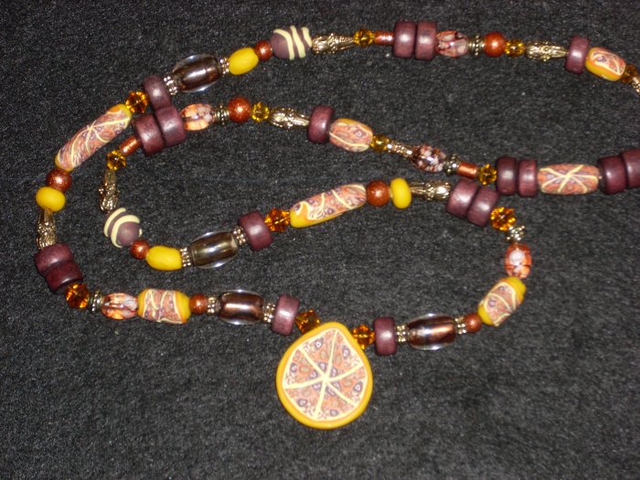 Amazing Kaleidoscopic Drop shape long necklace (Yellow/Brown)