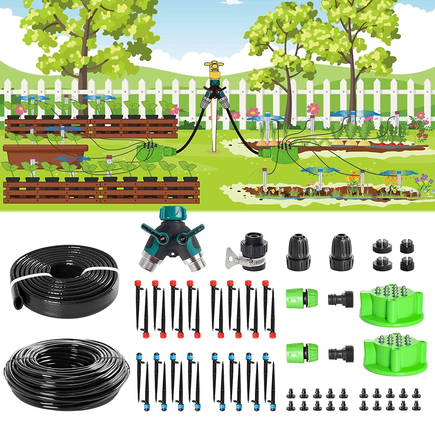 2023 Newest Drip Irrigation Kit With 12 Port Manifold 114Ft Garden