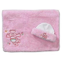Care Bears Pink poodle plush cap & blanket set in pink