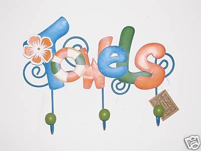 "NEW'" WHIMSICAL TIN TOWEL RACK - 3 HOOKS