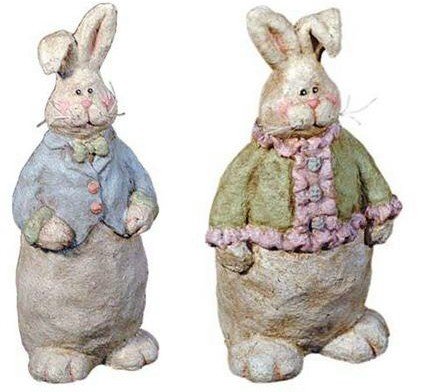 "NEW" MR. BUNNY AND MRS. BUNNY - PAPER MACHE - 7.25"