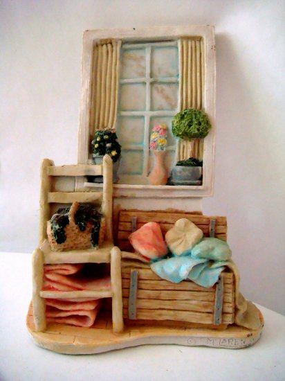 Plaster 3-D Miniature Room Wall Hanging, chest, Chair