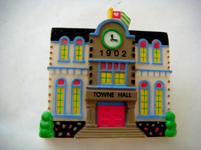 Miniature Plastic Towne Hall, 1902, clip with magnet