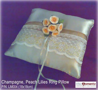 Champagne, Peach Lilies Ring Pillow for Wedding/ROM (LM006)