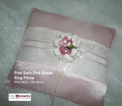 Pink Satin, Pink Rose Ring Pillow (LM021)