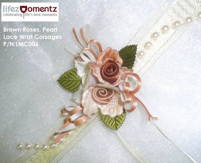 Brown Roses, Pearl Lace Wrist Corsages (LMC006)