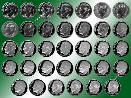 1960 - 1993 Roosevelt Proof/SMS Set*34 Coins