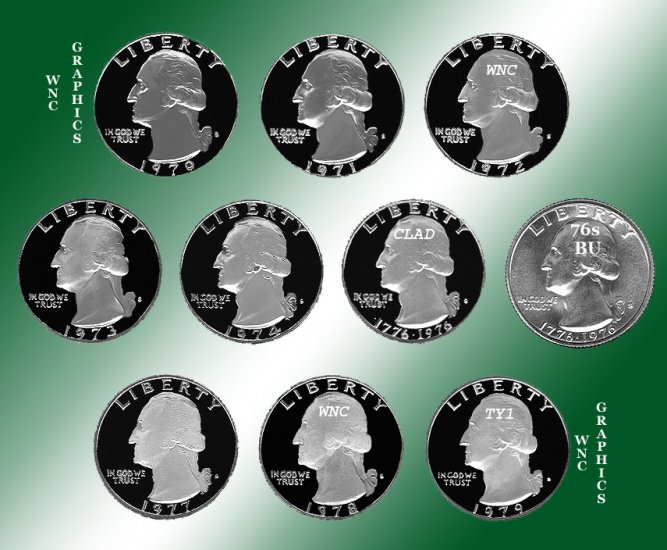 1970 - 1979 S Washingtons 9 Proofs +BU Silver