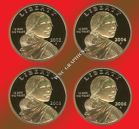 2003, 2004, 2005 & 2006 S Sacagawea Proof Dollars