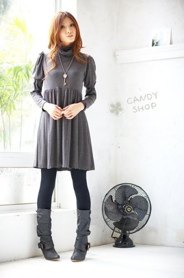 PomPom Sleeve one piece-Grey