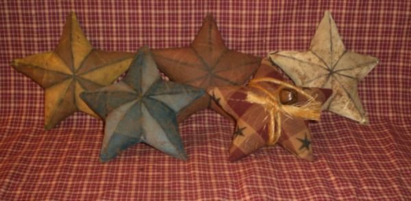 Primitive Folk Art Barn Star Ornies w/ rusty bell
