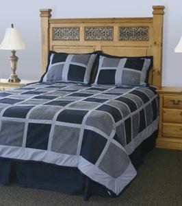 Navy Grey And Lt.blue Block Design Ultra Suede Queen Size Bed In A Bag.