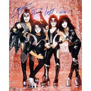 Kiss Autographed Group Pose Fire 16x20 Photograph