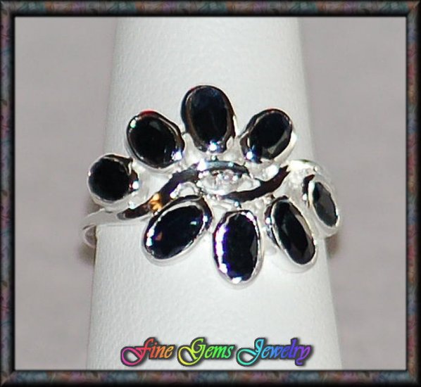Genuine Diamond and Sapphire Sterling Silver Ring - SZ 7