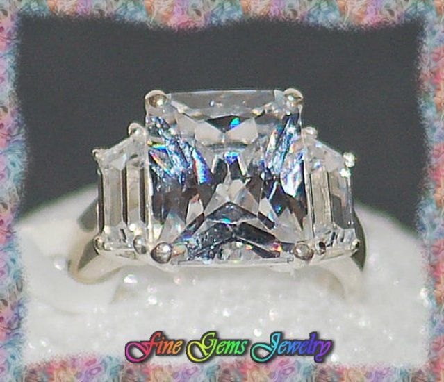 Clear Emerald Cut and Baguette CZ Sterling Silver Ring - Sz 6