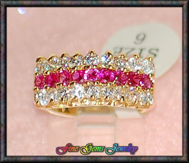 1.5ctw Ruby CZ Simulated Diamond 14k Gold Plt Ring - Sz 6