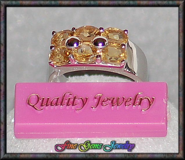 2.70ctw Genuine Citrines Sterling Silver Ring - Size 8