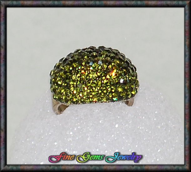 Outstanding Green CZ Dome Gold Plt Cocktail Ring - Sz 8