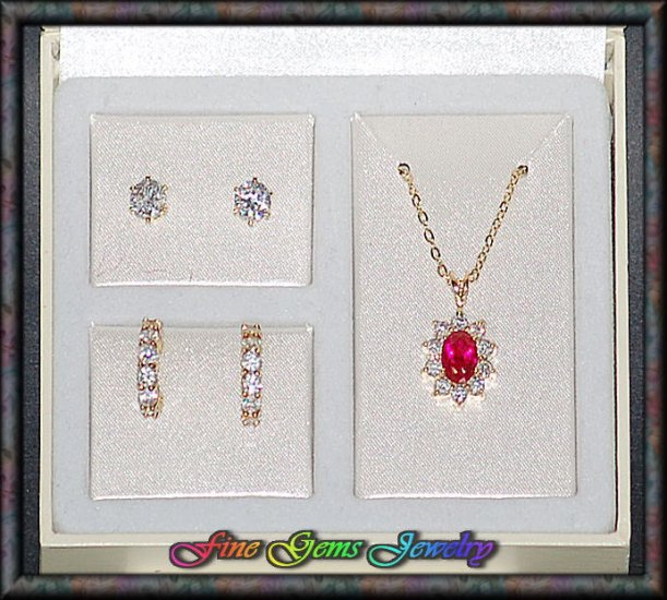 Exquisite CZ Pendent Necklace & 2 Pair Of Earrings Gold Plt Set