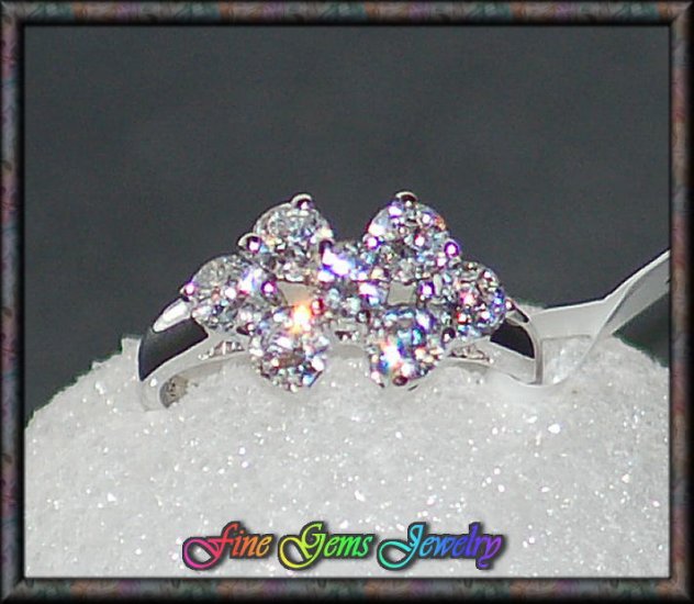 Brilliant Sparkle CZ Floral Design Silver Plt Ring - Size 5