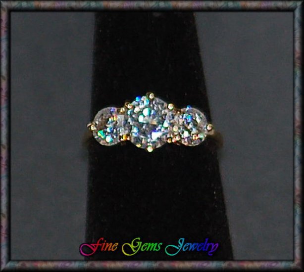 Lovely Past, Present, Future Clear Cz Gold Plt Ring - Sz 8