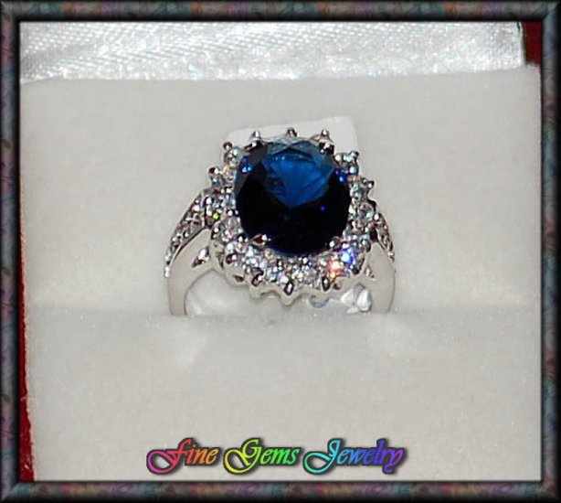 Gorgeous Sapphire Blue & Clear Cz Silver Plt Ring - Sz 7