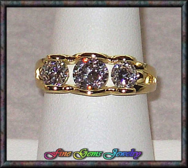 Lovely Triple The Sparkle Clear CZ Gold Plt Ring - Sz 7