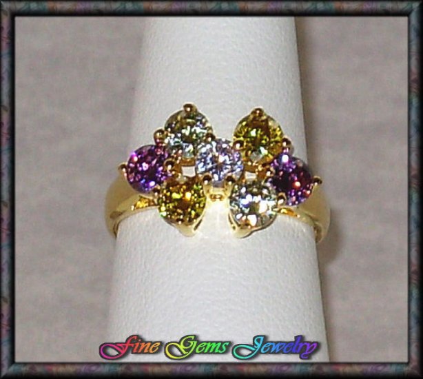 Sparkling Multi Color Floral CZ Gold Plt Ring - Sz 7