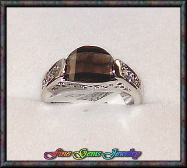Very Pretty Smoky Color Curved CZ Silver Plt Ring -Sz 6