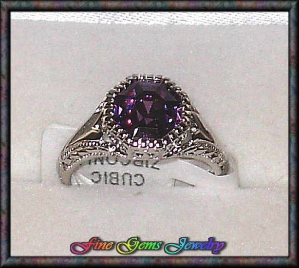 Gorgeous Royal Purple Octagon CZ Silver Plt Ring - Sz 6