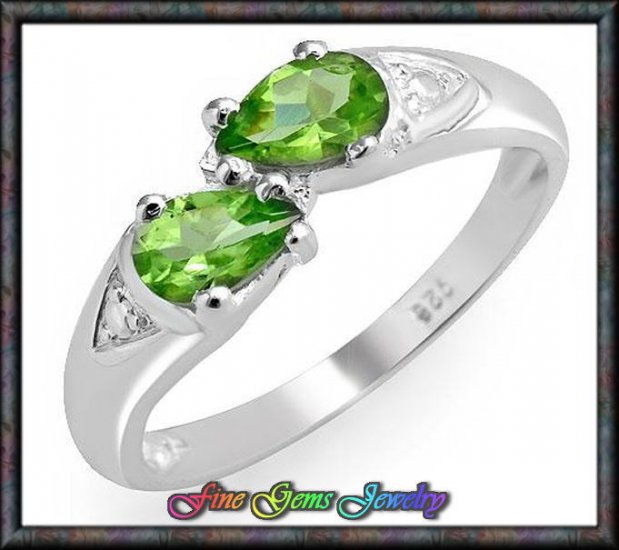 0.80ctw Genuine Peridots Solid Sterling Silver Ring - Sz 6