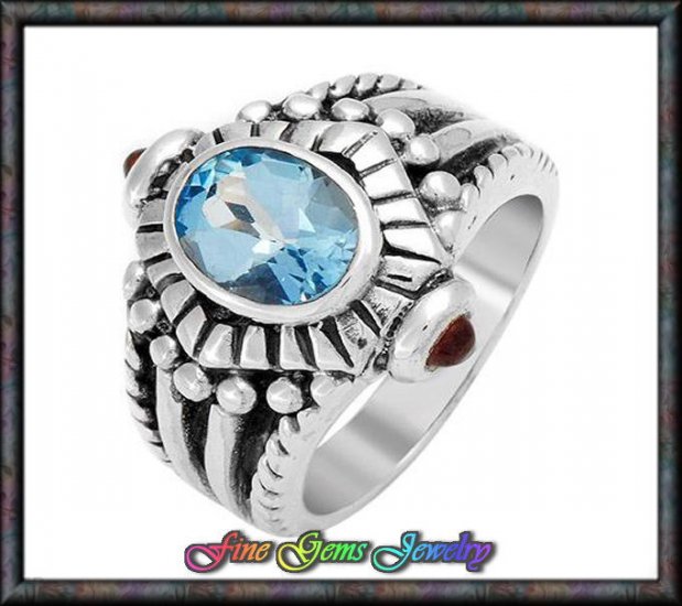 4.02ctw Garnets &Topaz Solid Sterling Silver Ring - Size 8