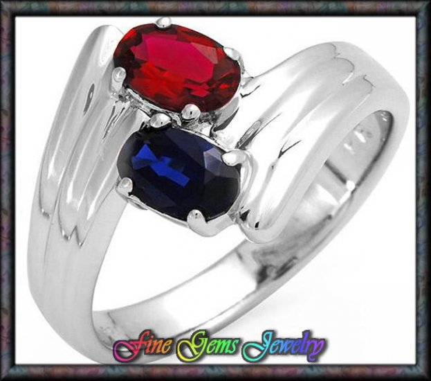 NEW Charming Red & Blue CZ Sterling Silver Ring Sz 5.5