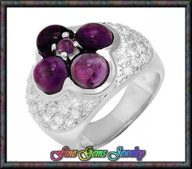 NEW 5.10ctw Genuine Amethyst & White CZ Sterling Silver Ring Sz 8