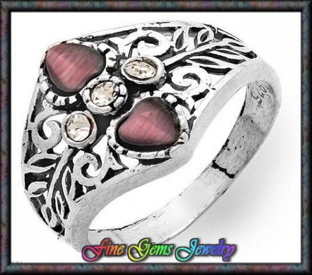 0.90ctw Cr Cats Eye, White CZ Sterling Silver Ring Sz 7