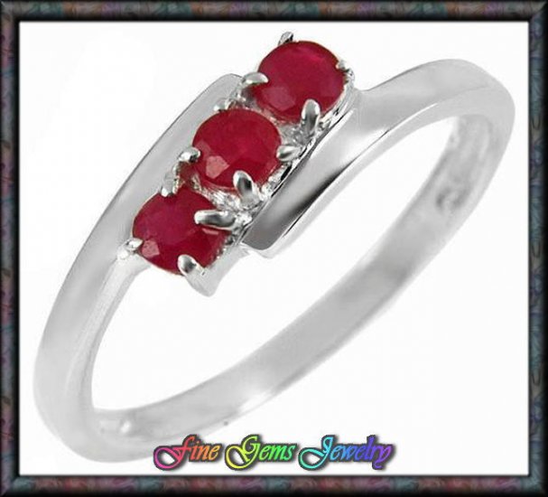 0.36ctw Genuine Rubies Solid Sterling Silver Ring -Sz 7
