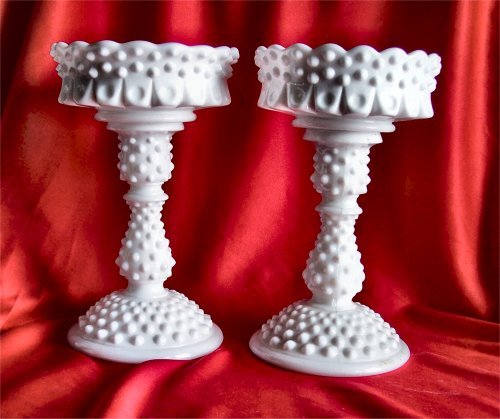 Fenton Scarce-Petite Epergne-Candles White Hobnail NR