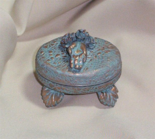 Verdigris Hinged Box with sculpted hand and roses