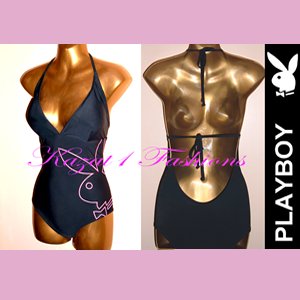 Genuine PLAYBOY Black Backless swimsuit Size UK 12, US 10 NEW
