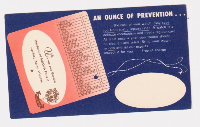 VINTAGE BULOVA ADVERTISING POSTCARD FREE US SHIPPING