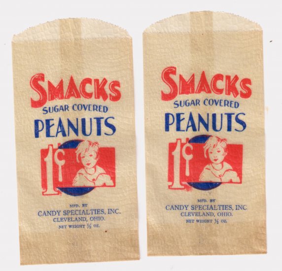 2 SMACKS SUGAR COVERED PEANUTS 1 CENT BAGS FREE US SHIPPING