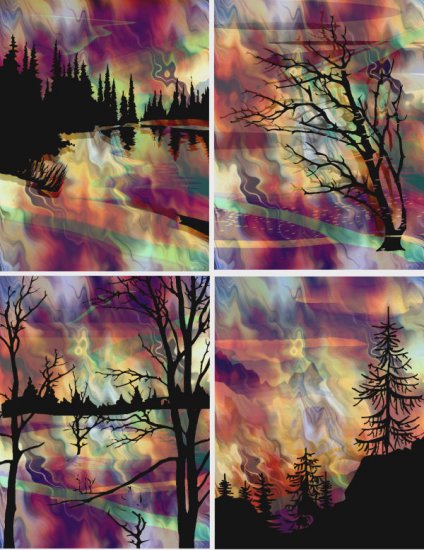 4 Fabric Prints Asian Sunset Mountian Landscape Forest UNIQUE Quilting