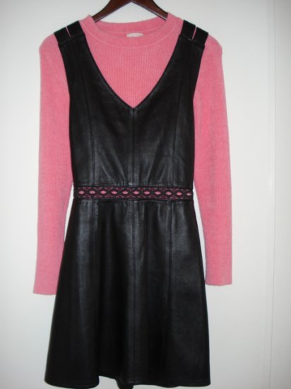 Black Leather Mini Jumper Dress Soft Lambskin size XS
